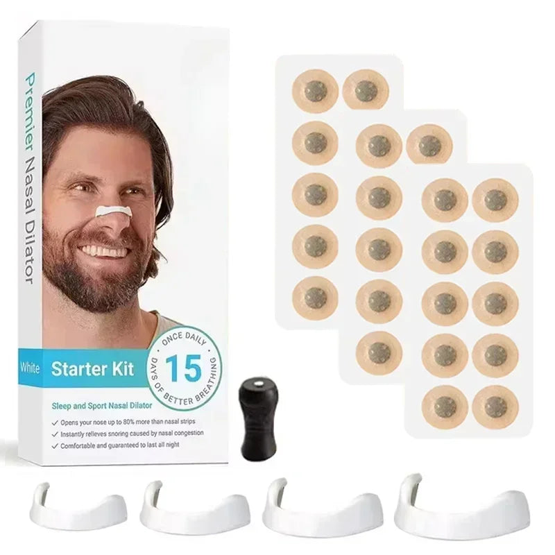 Anti-Snoring Nose Clip Nasal Breathing Dilators Kit with Magnetic Strips Sports Air Intake Improvement Sleeping Aid Starter Pack