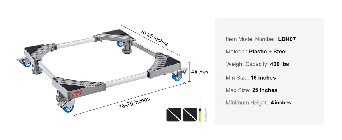 SucceBuy 400 lbs Мини хладилник, регулируема мобилна основа с 4 заключващи се въртящи се колела за пералня хладилник