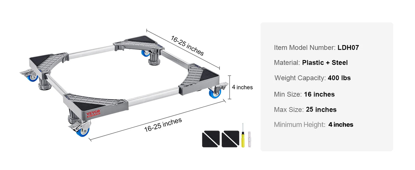 SucceBuy 400 lbs Мини хладилник, регулируема мобилна основа с 4 заключващи се въртящи се колела за пералня хладилник