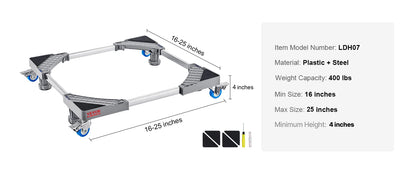 SucceBuy 400 lbs Мини хладилник, регулируема мобилна основа с 4 заключващи се въртящи се колела за пералня хладилник