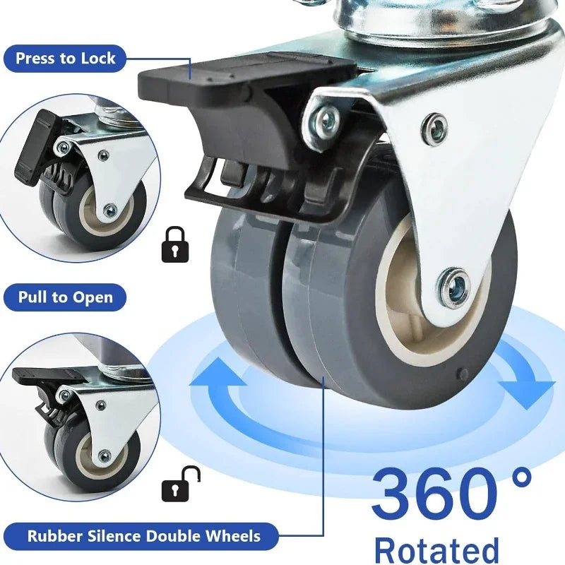 Мобилна основа за хладилник с двойни тръби, 4 заключващи се колела, 4 здрави крачета, стойка за сушилня за мебели и пералня