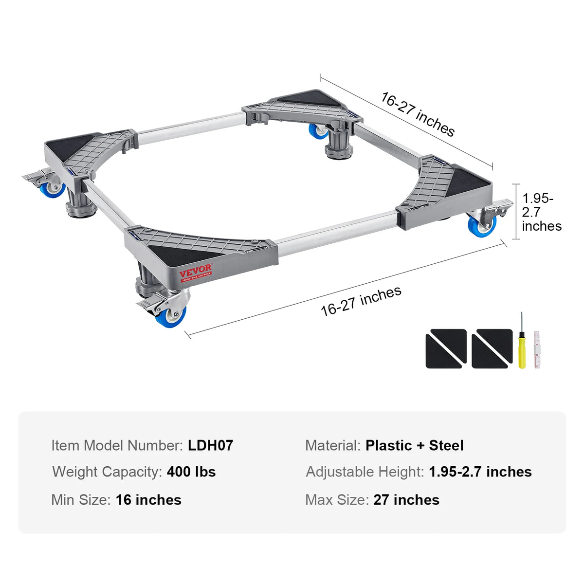 SucceBuy 400 lbs Мини хладилник, регулируема мобилна основа с 4 заключващи се въртящи се колела за пералня хладилник