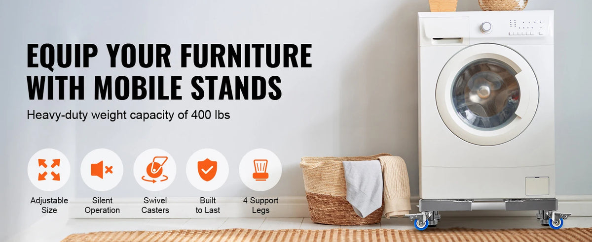 SucceBuy 400 lbs Мини хладилник, регулируема мобилна основа с 4 заключващи се въртящи се колела за пералня хладилник