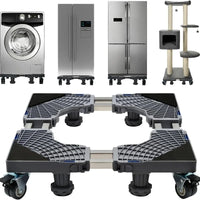 Мобилна основа за хладилник с двойни тръби, 4 заключващи се колела, 4 здрави крачета, стойка за сушилня за мебели и пералня