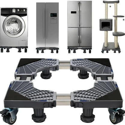 Мобилна основа за хладилник с двойни тръби, 4 заключващи се колела, 4 здрави крачета, стойка за сушилня за мебели и пералня