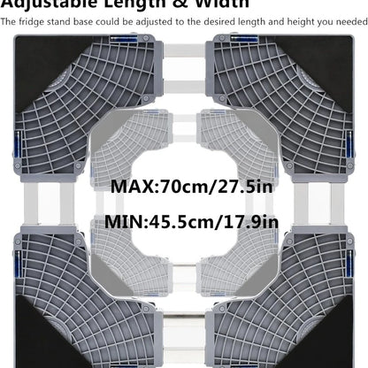 Мобилна основа за хладилник с двойни тръби, 4 заключващи се колела, 4 здрави крачета, стойка за сушилня за мебели и пералня
