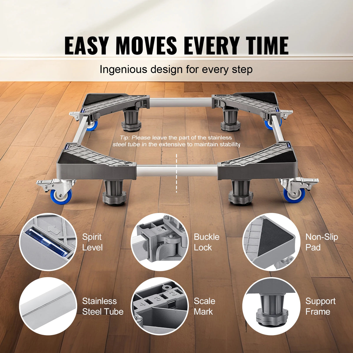 SucceBuy 400 lbs Мини хладилник, регулируема мобилна основа с 4 заключващи се въртящи се колела за пералня хладилник