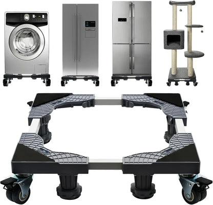 Мобилна основа за хладилник с двойни тръби, 4 заключващи се колела, 4 здрави крачета, стойка за сушилня за мебели и пералня