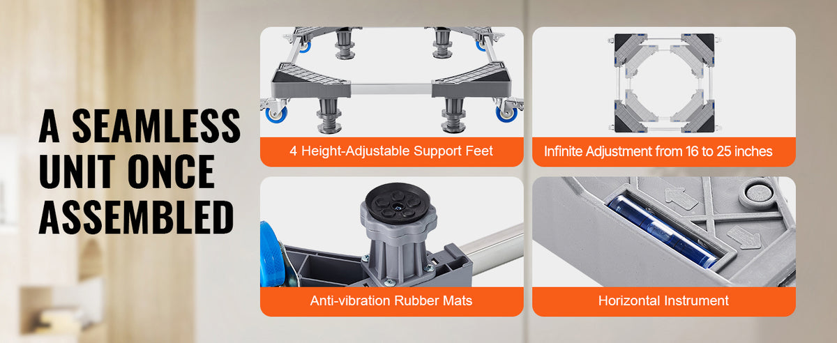 SucceBuy 400 lbs Мини хладилник, регулируема мобилна основа с 4 заключващи се въртящи се колела за пералня хладилник