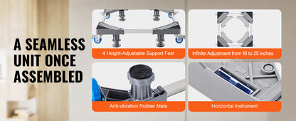 SucceBuy 400 lbs Мини хладилник, регулируема мобилна основа с 4 заключващи се въртящи се колела за пералня хладилник