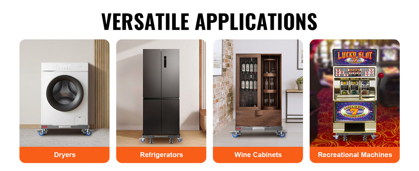 SucceBuy 400 lbs Мини хладилник, регулируема мобилна основа с 4 заключващи се въртящи се колела за пералня хладилник